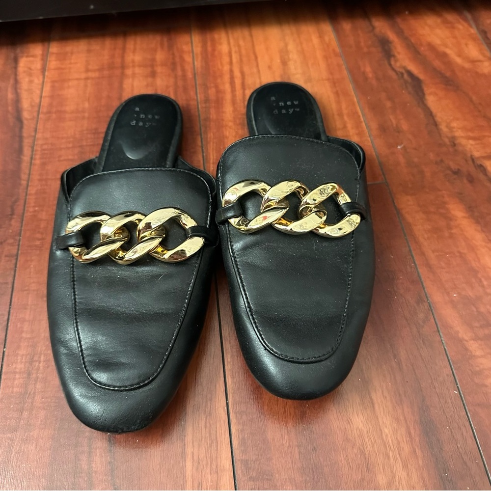 Black Mules with Chain detail
